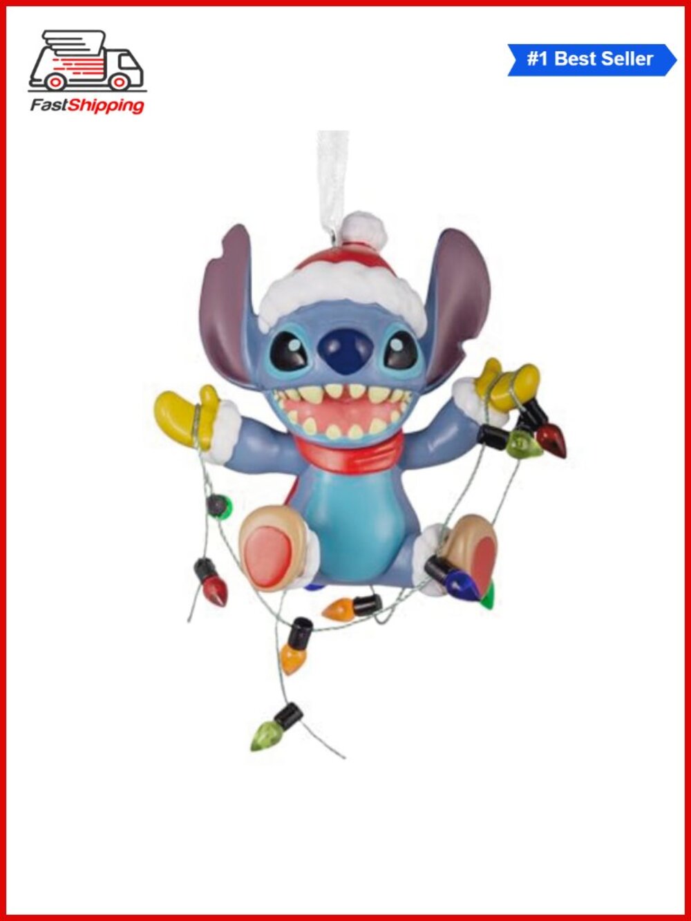 🎅 Disney Stitch Christmas Ornament Resin Santa Hat String Lights